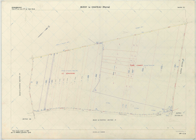 Bussy-le-Château (51097). Section YC 1 échelle 1/2000, plan remembré pour 1969, plan régulier (papier armé)