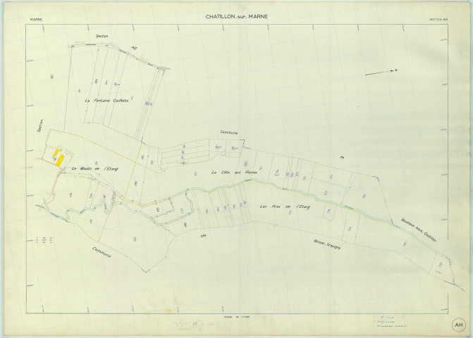 Châtillon-sur-Marne (51136). Section AH échelle 1/1000, plan renouvelé pour 1969, plan régulier (papier armé).