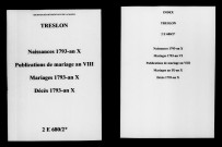 Treslon. Naissances, mariages, décès, publications de mariage 1793-an X