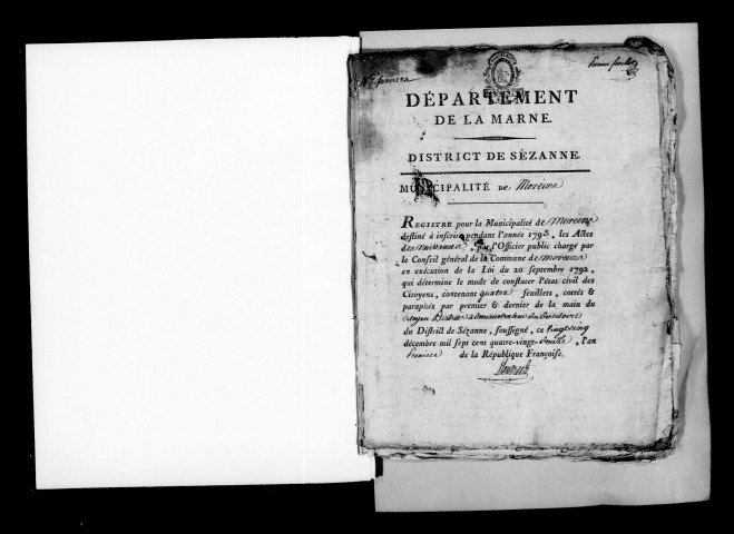 Morsains. Naissances, mariages, décès, publications de mariage 1793-an X
