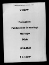 Verzy. Naissances, publications de mariage, mariages, décès 1838-1842
