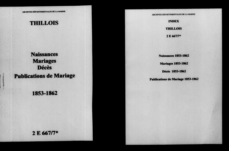Thillois. Naissances, mariages, décès, publications de mariage 1853-1862