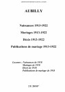 Aubilly. Naissances, mariages, décès, publications de mariage 1913-1922