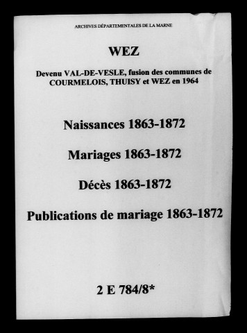 Wez. Naissances, mariages, décès, publications de mariage 1863-1872