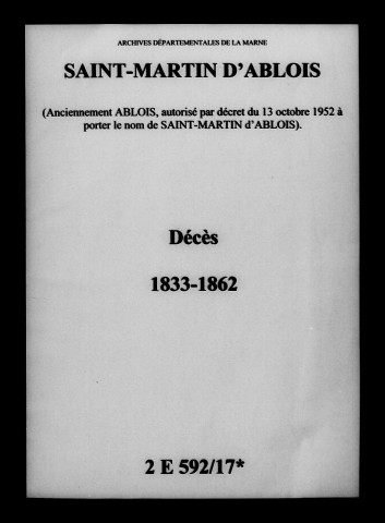 Ablois. Décès 1833-1862