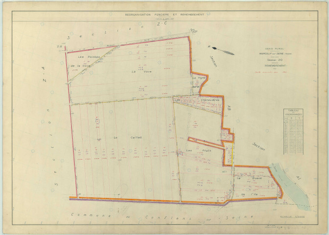 Marcilly-sur-Seine (51343). Section ZD échelle 1/2000, plan remembré pour 01/01/1963, régulier avant 20/03/1980 (papier armé)