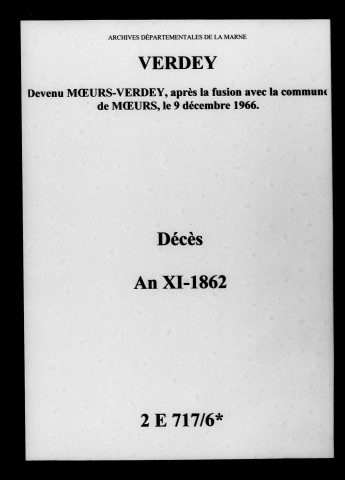 Verdey. Décès an XI-1862