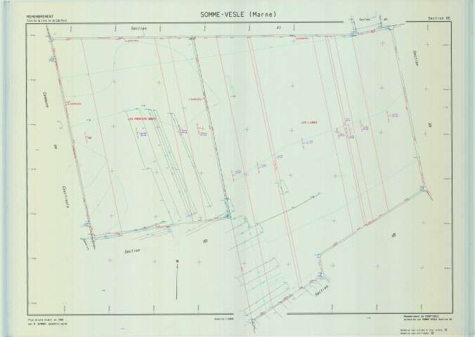 Somme-Vesle (51548). Section XE échelle 1/2000, plan remembré pour 1989, plan régulier (calque)