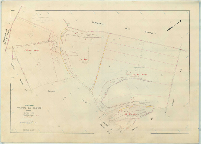 Fontaine-en-Dormois (51255). Section ZA échelle 1/2000, plan remembré pour 1968, plan régulier (papier armé)
