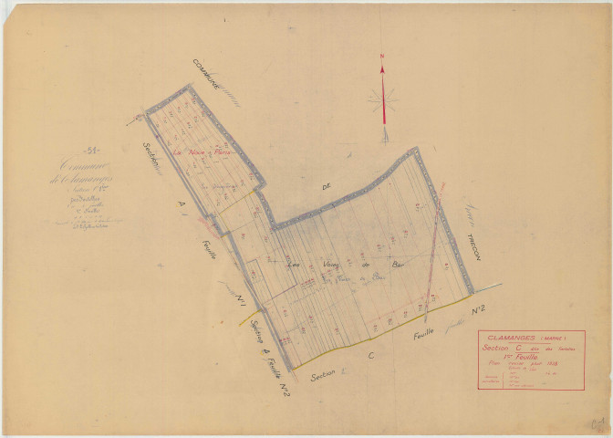 Clamanges (51154). Section C1 échelle 1/2500, plan mis à jour pour 1938, plan non régulier (papier)