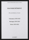 Haussignémont. Naissances, mariages, décès 1919-1923 (reconstitutions)