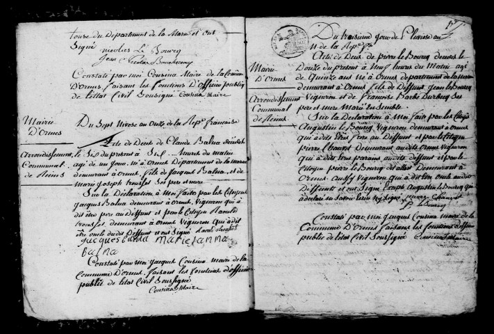 Ormes. Décès an XI-1812