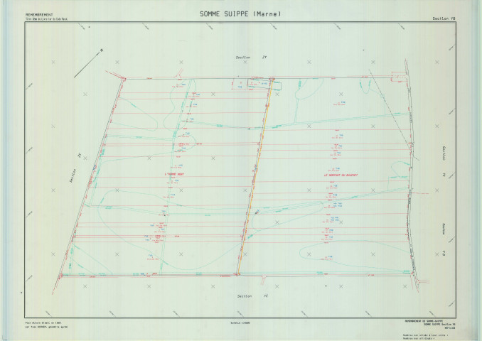 Somme-Suippe (51546). Section YB échelle 1/2000, plan remembré pour 1993, plan régulier (calque)