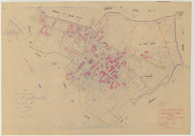 Arzillières-Neuville (51017). Section B2 1 échelle 1/1000, plan mis à jour pour 1957, plan non régulier (papier)