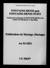 Fontaine-Denis. Publications de mariage, mariages an XI-1822