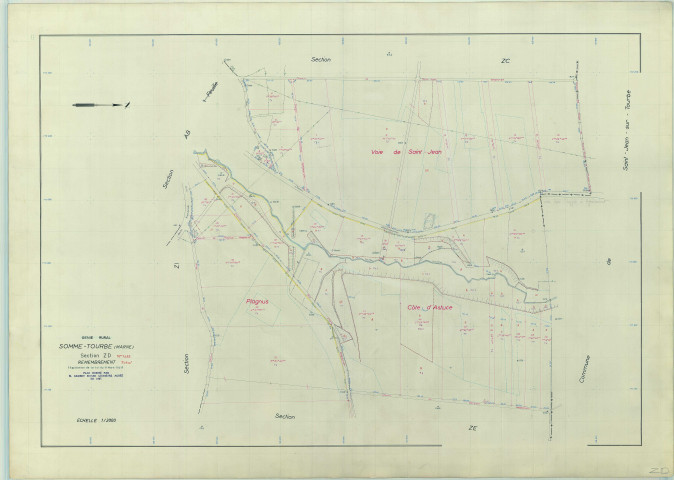 Somme-Tourbe (51547). Section ZD échelle 1/2000, plan remembré pour 1963, plan régulier (papier armé)