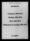 Romigny. Naissances, mariages, décès, publications de mariage 1863-1872