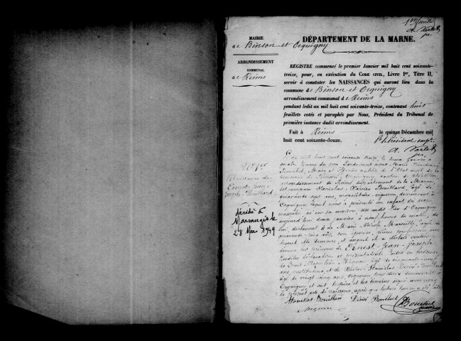 Binson-et-Orquigny. Naissances, mariages, décès, publications de mariage 1873-1882
