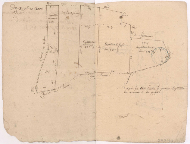 Arpentage des terres de Madame l'Abbesse d'Avenay, terroir d'Avenay lieudit La Garenne, 1755.