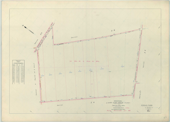 Livry-Louvercy (51326). Section ZL échelle 1/2000, plan renouvelé pour 1960, plan régulier (papier armé)