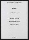 Lisse. Naissances, mariages, décès 1902-1912 (reconstitutions)