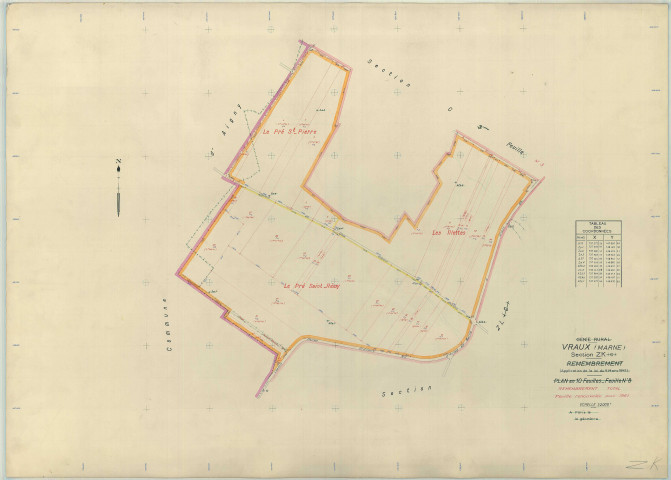 Vraux (51656). Section ZK 2 échelle 1/2000, plan remembré pour 1961, plan régulier (papier armé)