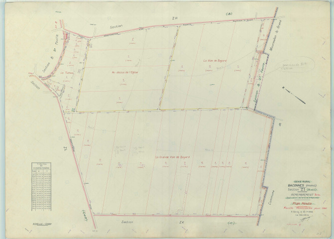 Baconnes (51031). Section ZI échelle 1/2000, plan renouvelé pour 1960, plan régulier (papier armé).