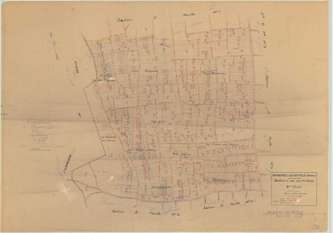 Bergères-lès-Vertus (51049). Section C2 échelle 1/1250, plan révisé pour 1937, plan non régulier (papier)