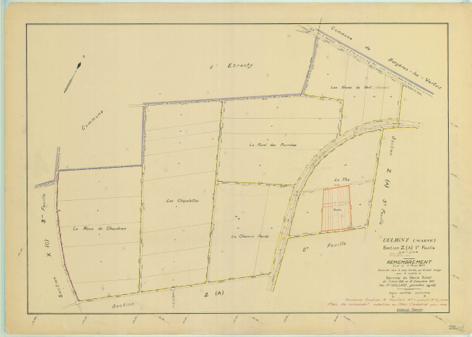 Val-des-Marais (51158). Coligny (51158). Section Z1 échelle 1/2000, plan remembré pour 1954 (anciennes sections A1 et A2 ), plan régulier (papier)