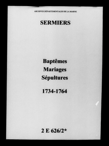 Sermiers. Baptêmes, mariages, sépultures 1734-1764