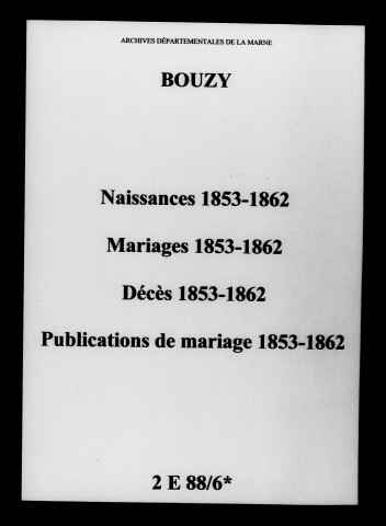 Bouzy. Naissances, mariages, décès, publications de mariage 1853-1862