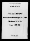 Bourgogne. Naissances, publications de mariage, mariages, décès 1893-1902