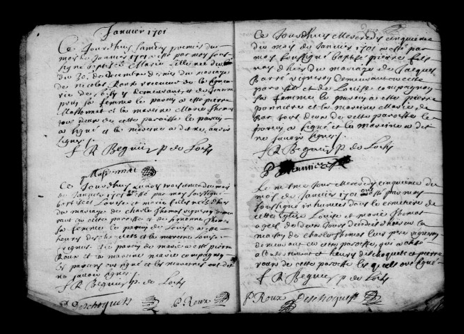 Loisy-en-Brie. Baptêmes, mariages, sépultures 1701-1702