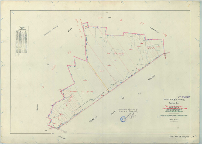 Saint-Ouen-Domprot (51508). Section ZA échelle 1/2000, plan remembré pour 1969, plan régulier (papier armé)