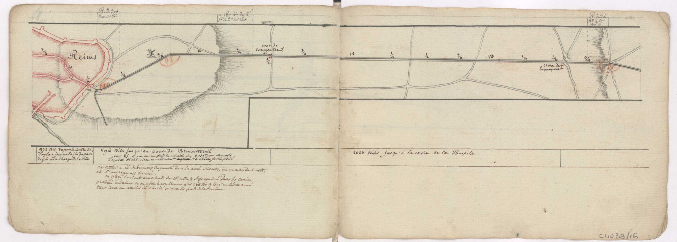 Cartes itineraires grandes routes, 1786 : route n°14, Reims.
