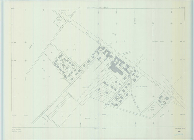 Beaumont-sur-Vesle (51044). Section AB échelle 1/1000, plan remanié pour 2005, plan régulier de qualité P4 (calque).
