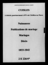 Cuisles. Naissances, publications de mariage, mariages, décès 1833-1842