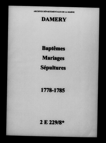 Damery. Baptêmes, mariages, sépultures 1778-1785