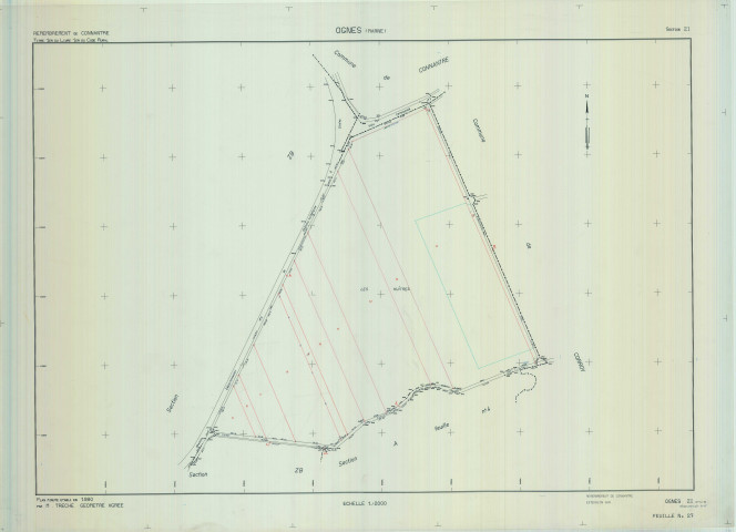 Ognes (51412). Section ZI échelle 1/2000, plan remembré pour 01/01/1980, plan régulier de qualité P5 (calque)