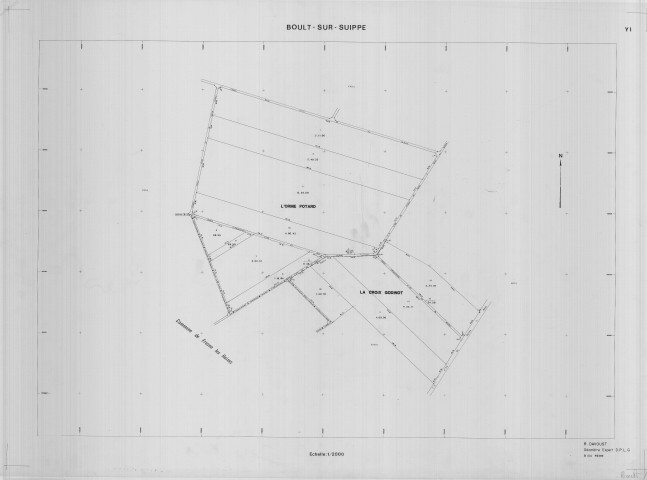 Boult-sur-Suippe (51074). Section YI échelle 1/2000, plan remembré pour 1993, plan régulier de qualité P5 (calque).