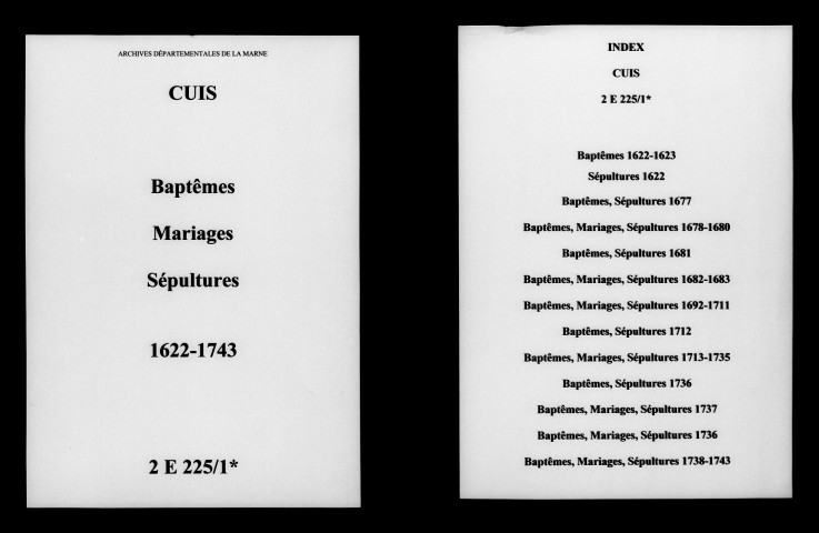 Cuis. Baptêmes, mariages, sépultures 1622-1743