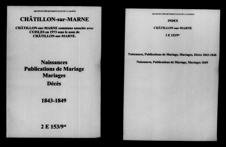 Châtillon-sur-Marne. Naissances, publications de mariage, mariages, décès 1843-1849