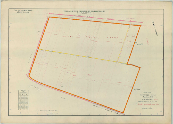Matougues (51357). Section ZE 2 échelle 1/2000, plan remembré pour 1958 (renouvelé pour 1961), plan régulier (papier armé)