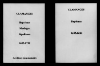 Clamanges. Baptêmes, mariages, sépultures 1655-1732
