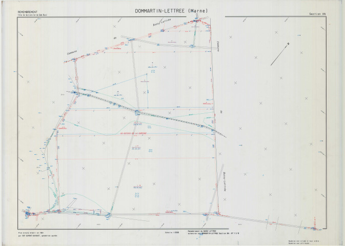 Dommartin-Lettrée (51212). Section XN échelle 1/2000, plan remembré pour 1991 (remembrement de Bussy-Lettrée), plan régulier (calque)