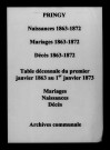Pringy. Naissances, mariages, décès et tables décennales des mariages, naissances, décès 1863-1872