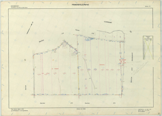 Francheville (51259). Section ZC échelle 1/2000, plan remembré pour 1966, plan régulier (papier armé)