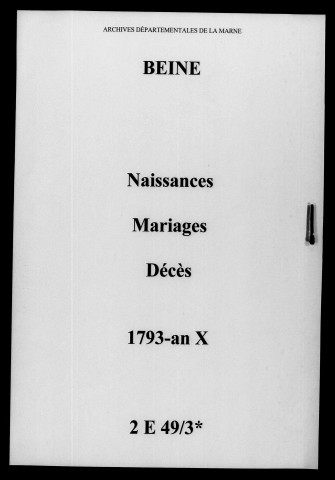 Beine. Naissances, mariages, décès 1793-an X