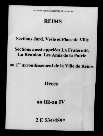 Reims. 1er arrondissement. Décès an III-an IV