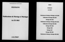 Festigny. Publications de mariage, mariages an XI-1862